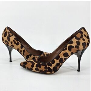 Donald J Pliner BRAVE SP Pumps Leopard Animal Calf Hair Leather Heels Spain 8.5M